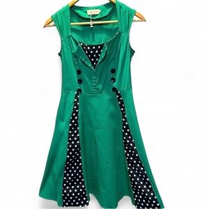Killreal Green Black White Polka For Retro Dress. P-P 17 L- 36
